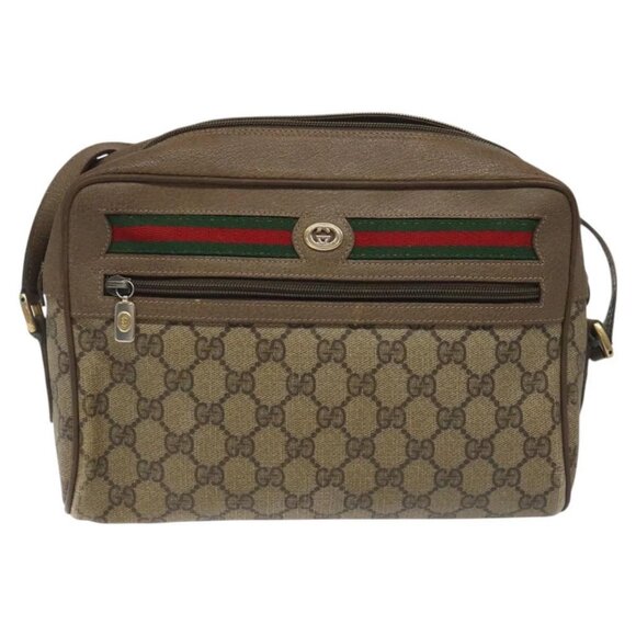 GUCCI GG Supreme Web Sherry Line Shoulder Bag PVC Leather Beige Red Auth - Picture 2 of 16